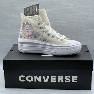 Converse Women's 10.5 Sneakers Platform Cream Pink Floral CTAS Move Hi A14270C